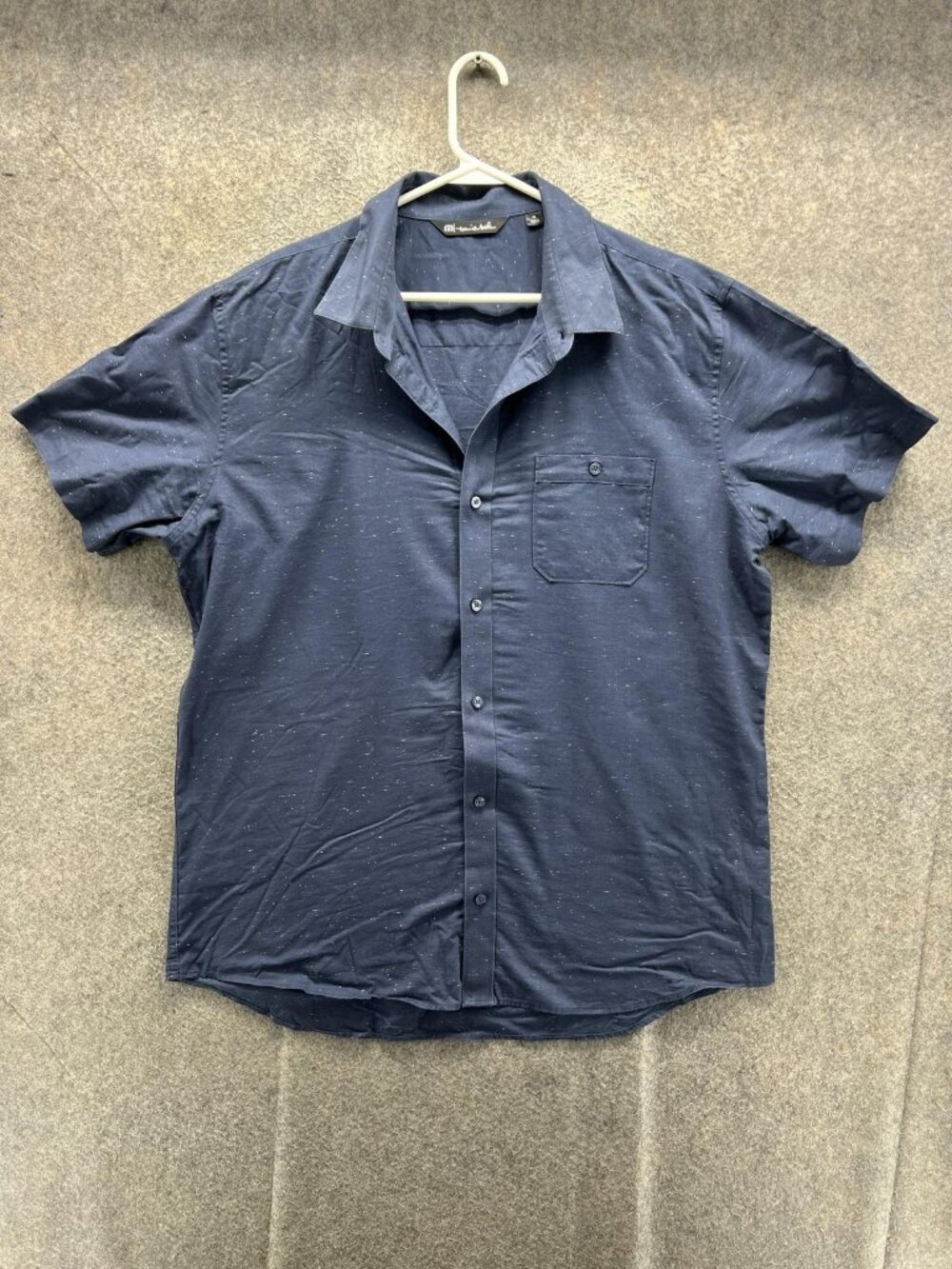 Travis Mathew Shirt Men XL Blue Short Sleeve Button Up Casual Woven Pocket
